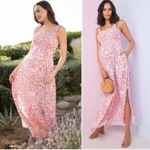 Seraphine Pink Floral lolly Maternity Maxi‎ Dress smocked size 8